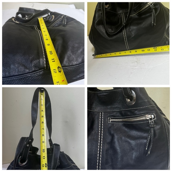 ROOTS Pebble Leather Expandable Big Tote Bag Satchel Shoulder Handbag Zip Pocket - Picture 14 of 16